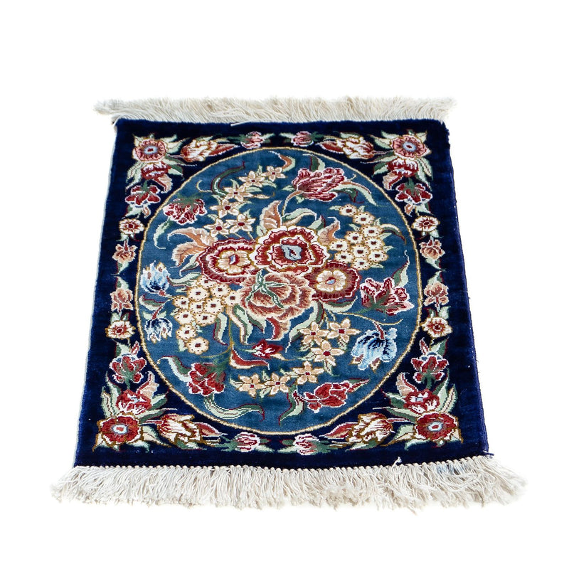Silketæppe - Ghom Silk - Premium - 40 x 28 cm - mørkeblå