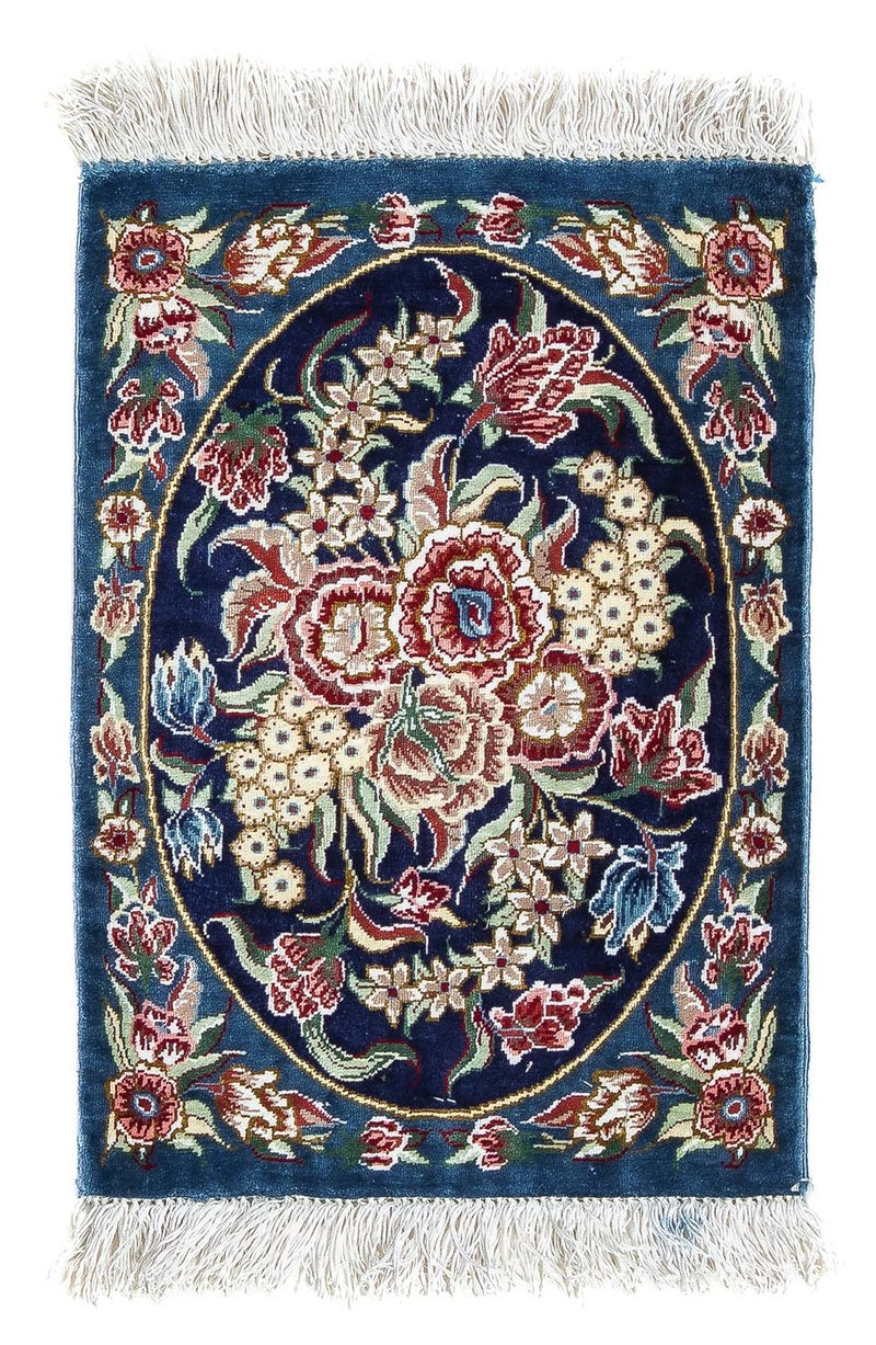 Silketæppe - Ghom Silk - Premium - 40 x 28 cm - mørkeblå