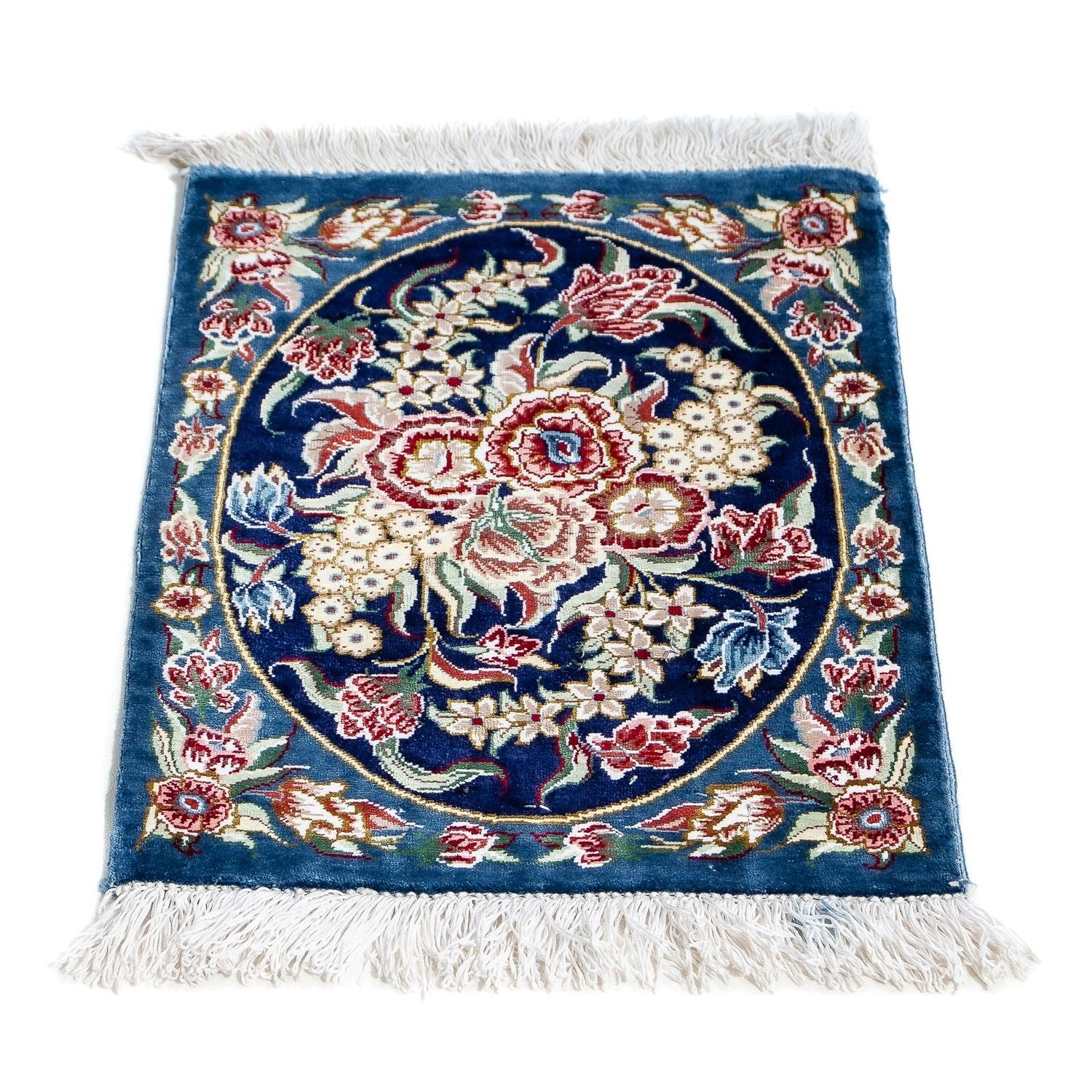 Silketæppe - Ghom Silk - Premium - 40 x 28 cm - mørkeblå