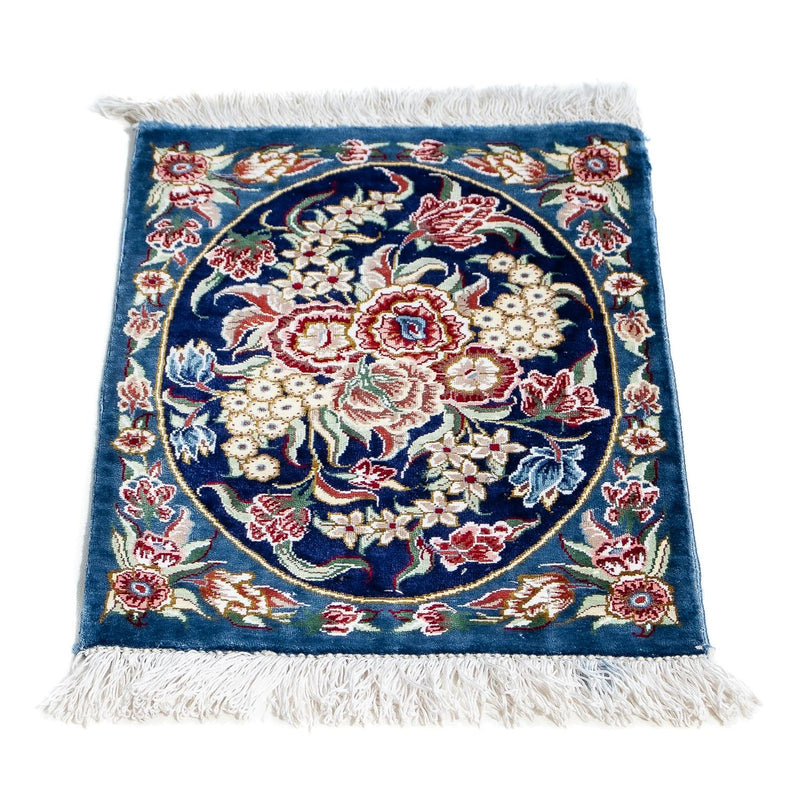 Silketæppe - Ghom Silk - Premium - 40 x 28 cm - mørkeblå