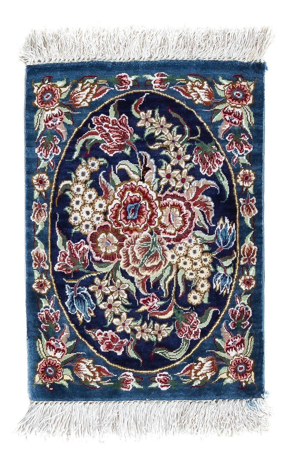 Silketæppe - Ghom Silk - Premium - 40 x 28 cm - mørkeblå