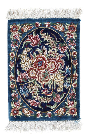 Silketæppe - Ghom Silk - Premium - 40 x 28 cm - mørkeblå