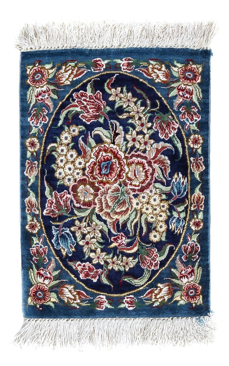 Silketæppe - Ghom Silk - Premium - 40 x 28 cm - mørkeblå