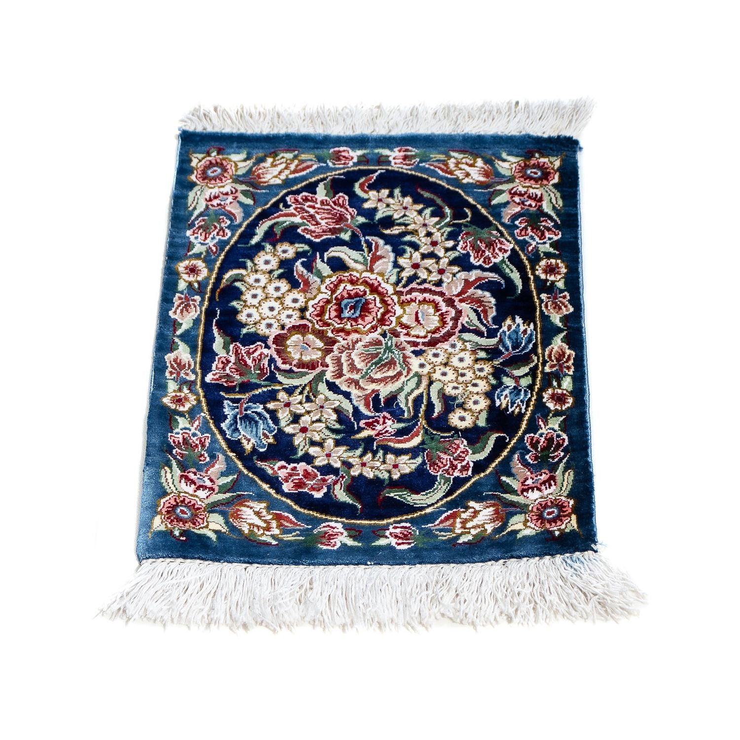 Silketæppe - Ghom Silk - Premium - 40 x 28 cm - mørkeblå