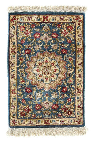 Silketæppe - Ghom Silk - Premium - 44 x 27 cm - mørkeblå