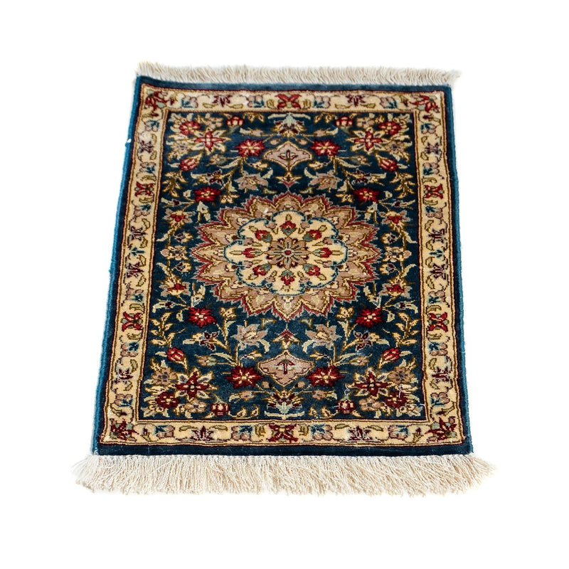 Silketæppe - Ghom Silk - Premium - 44 x 27 cm - mørkeblå
