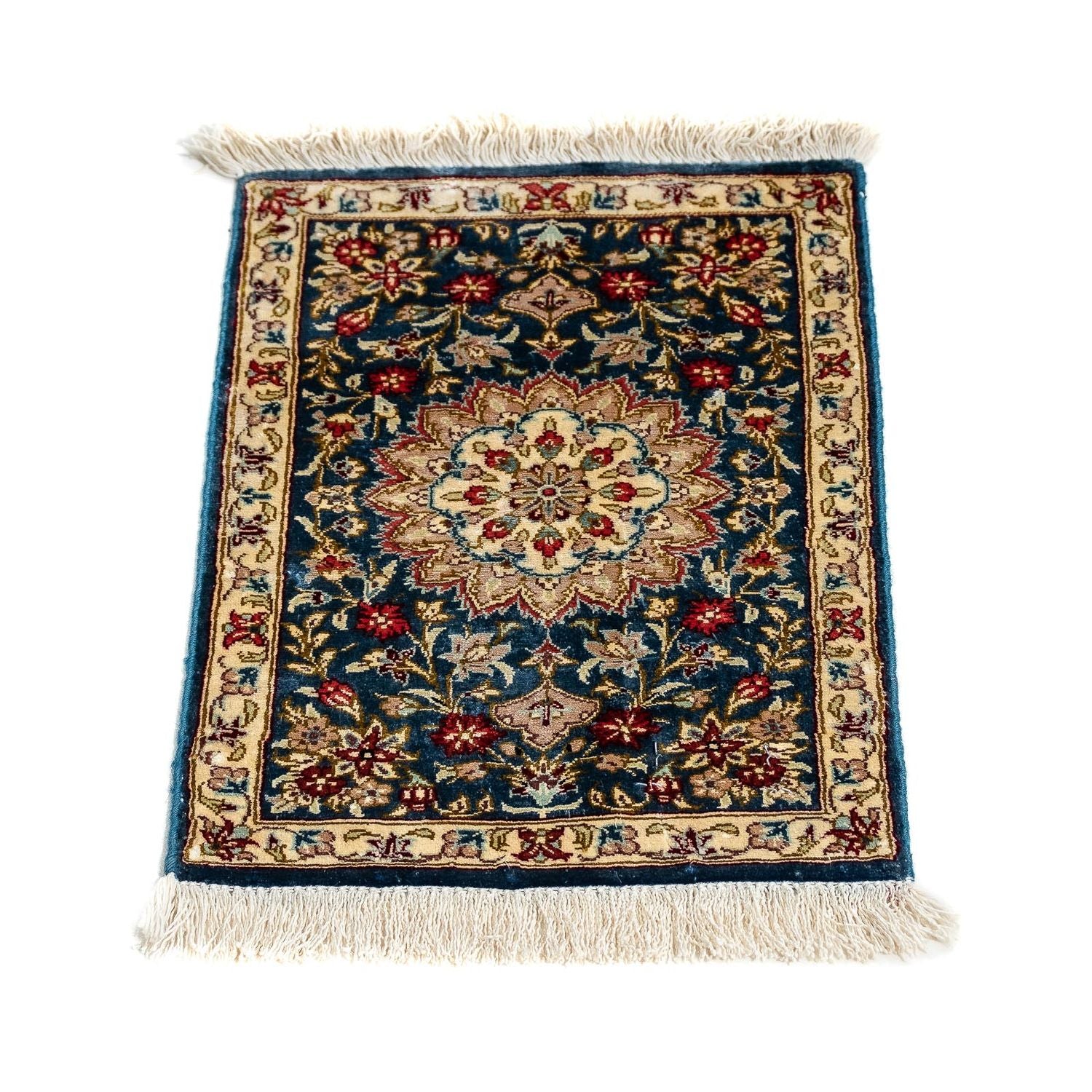 Silketæppe - Ghom Silk - Premium - 44 x 27 cm - mørkeblå