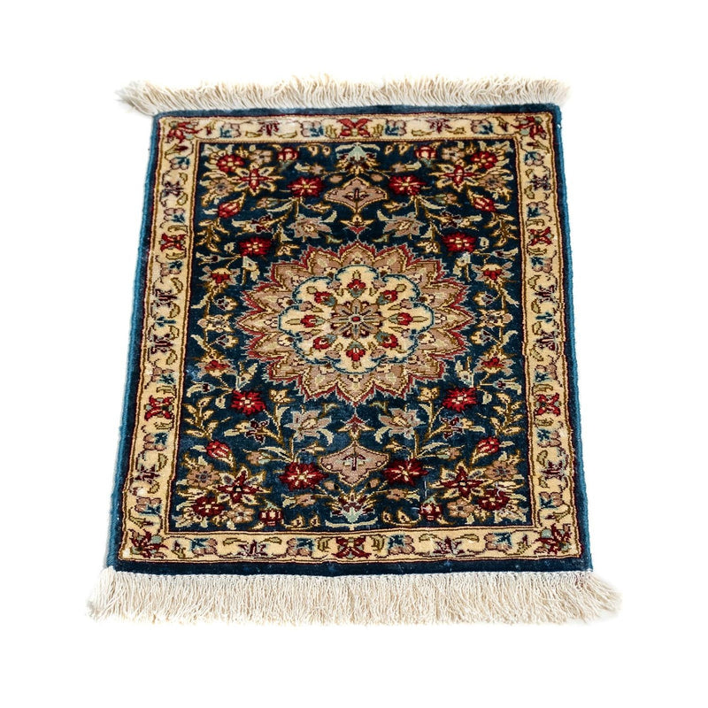 Silketæppe - Ghom Silk - Premium - 44 x 27 cm - mørkeblå