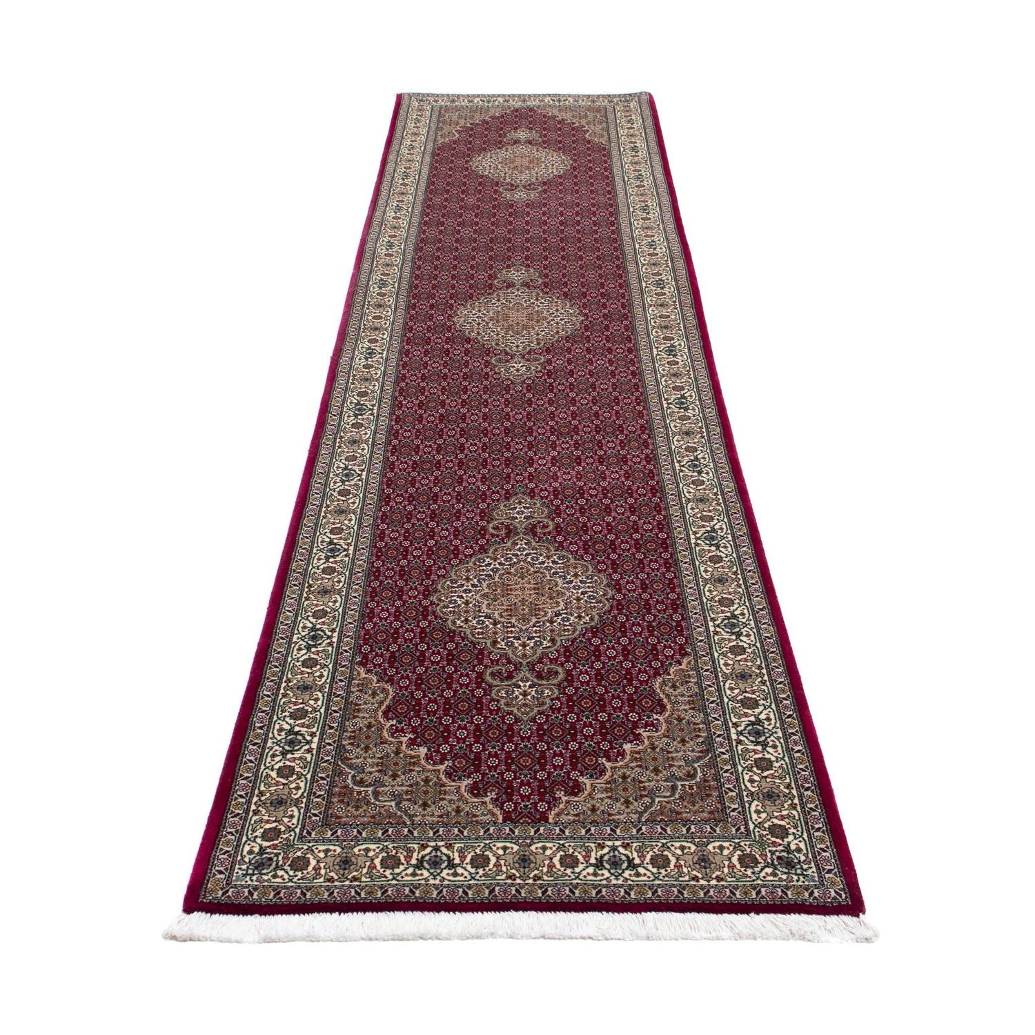 Løber Persisk tæppe - Tabriz - 344 x 80 cm - mørkerød