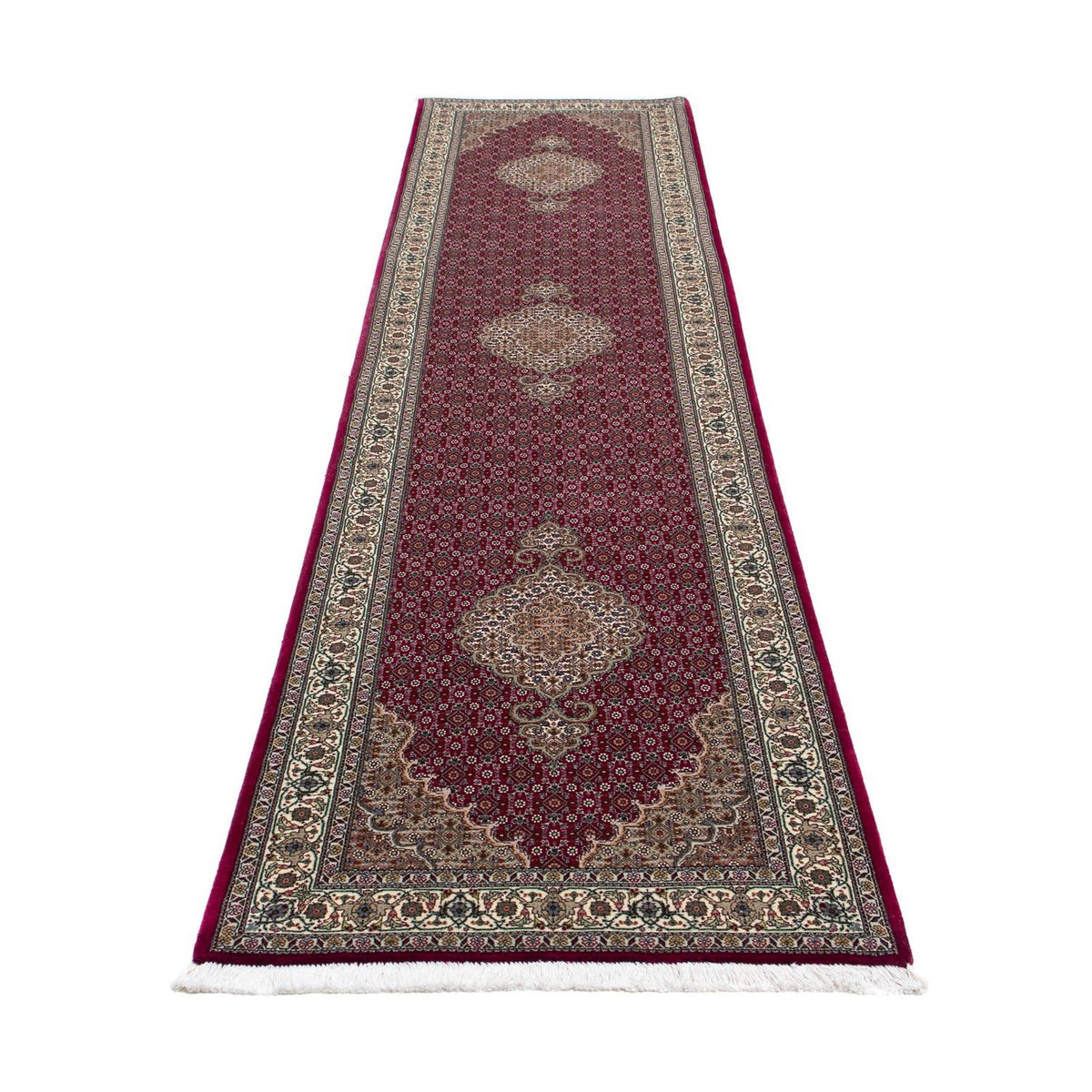 Løber Persisk tæppe - Tabriz - 344 x 80 cm - mørkerød