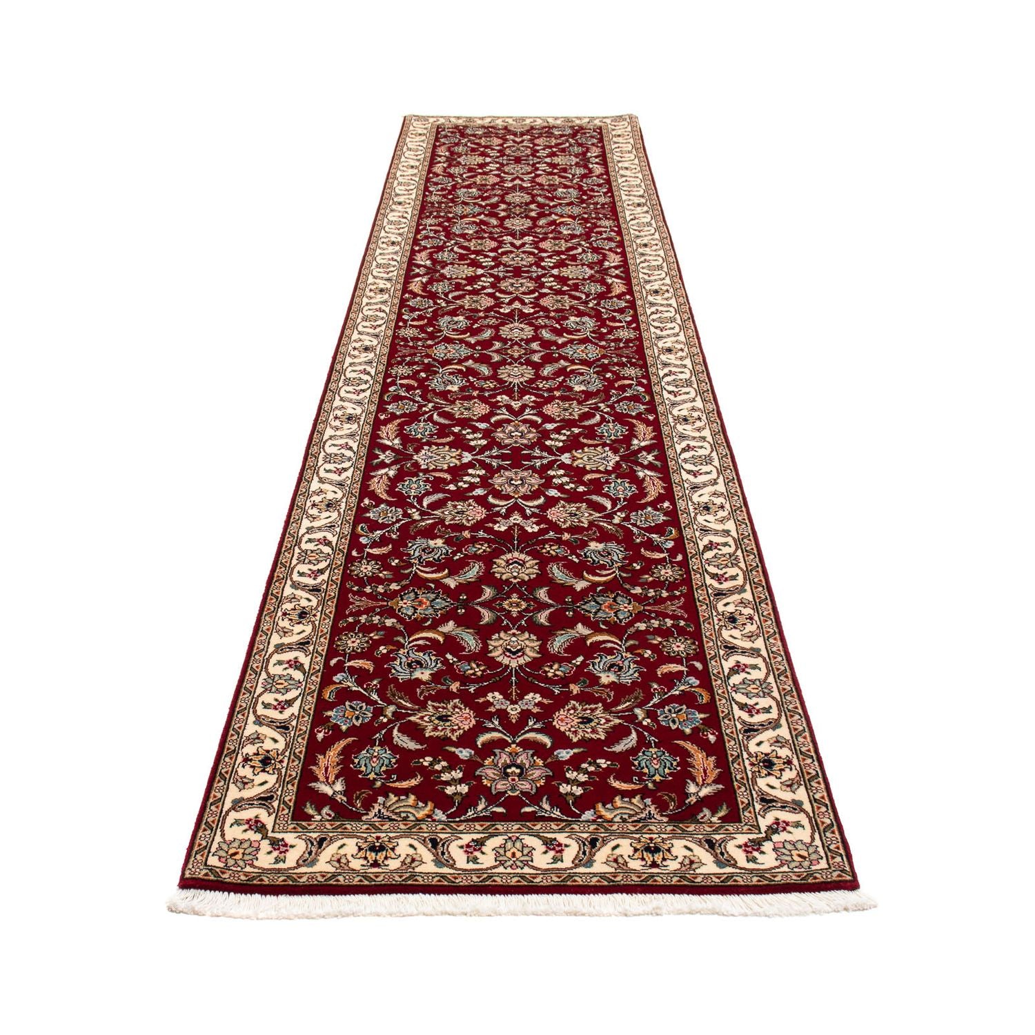Løber Persisk tæppe - Tabriz - Royal - 390 x 87 cm - mørkerød