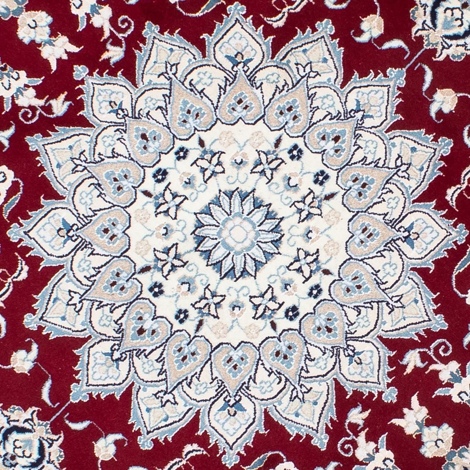 Persisk tæppe - Nain rundt  - 252 x 252 cm - mørkerød