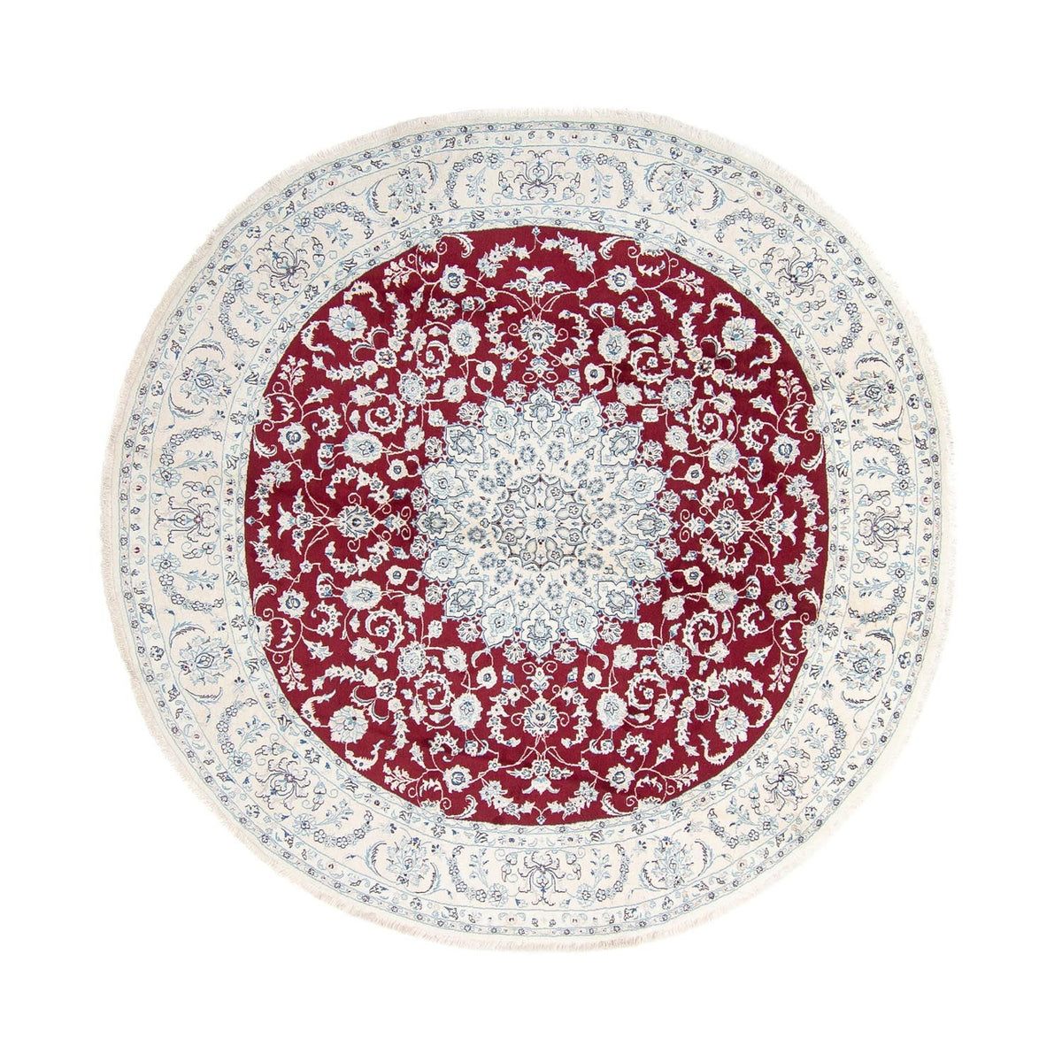 Persisk tæppe - Nain rundt  - 300 x 300 cm - mørkerød