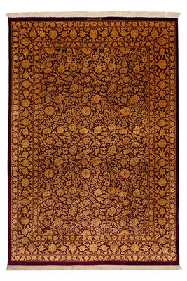 Silketæppe - Ghom Silk - Premium - 216 x 132 cm - mørkeblå