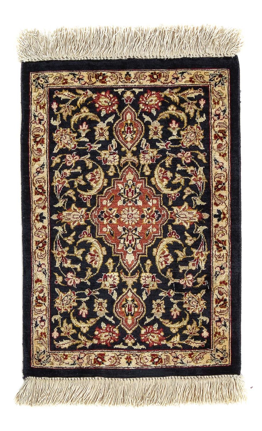 Silketæppe - Ghom Silk - Premium - 42 x 28 cm - mørkeblå