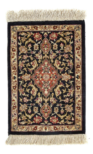 Silketæppe - Ghom Silk - Premium - 42 x 28 cm - mørkeblå