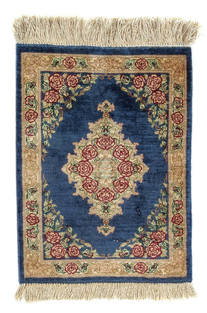 Silketæppe - Ghom Silk - Premium - 39 x 28 cm - mørkeblå