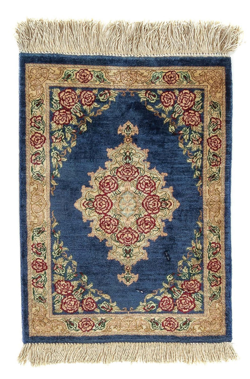 Silketæppe - Ghom Silk - Premium - 39 x 28 cm - mørkeblå