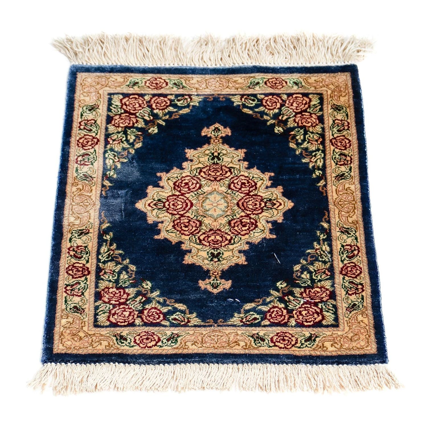 Silketæppe - Ghom Silk - Premium - 39 x 28 cm - mørkeblå