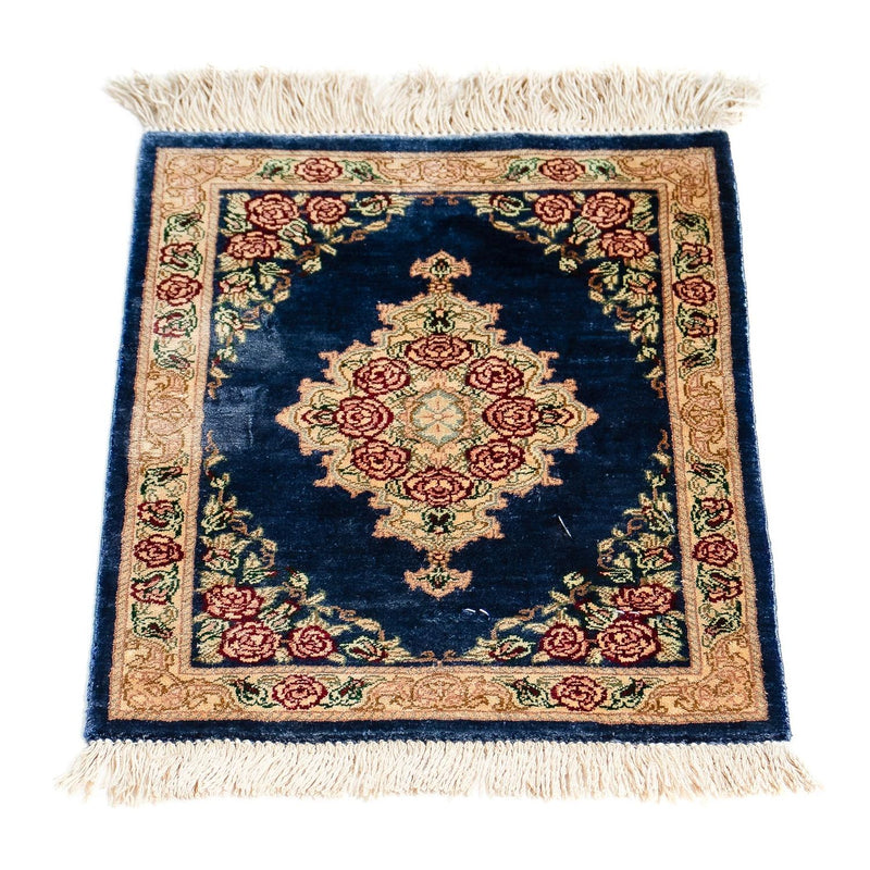 Silketæppe - Ghom Silk - Premium - 39 x 28 cm - mørkeblå