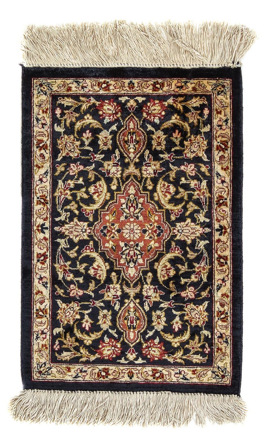 Silketæppe - Ghom Silk - Premium - 41 x 28 cm - mørkeblå