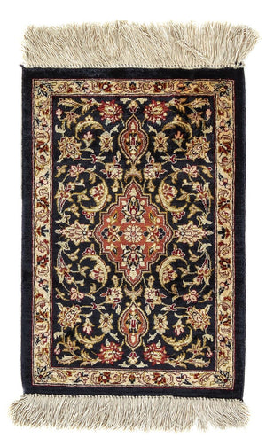 Silketæppe - Ghom Silk - Premium - 41 x 28 cm - mørkeblå