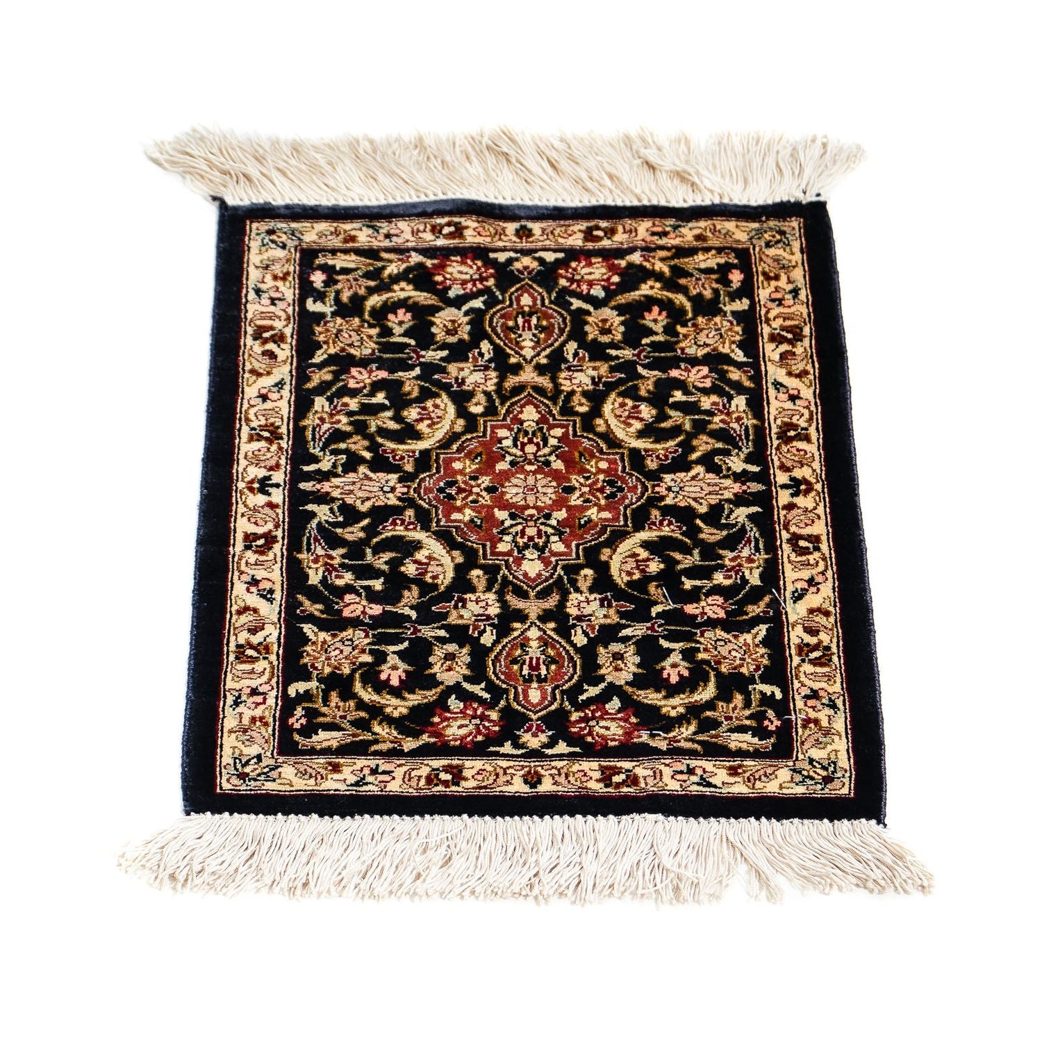 Silketæppe - Ghom Silk - Premium - 41 x 28 cm - mørkeblå