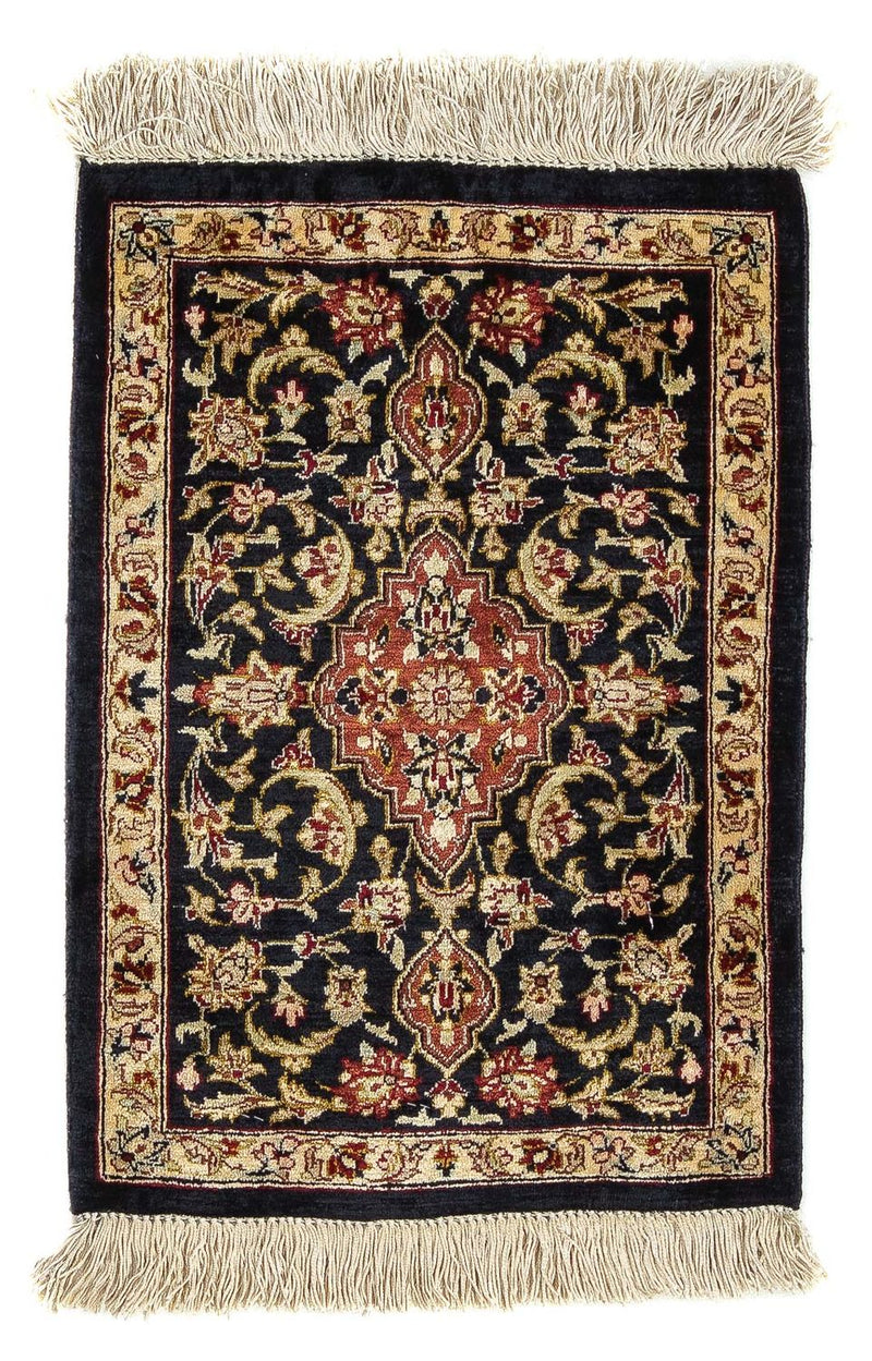 Silketæppe - Ghom Silk - Premium - 41 x 28 cm - mørkeblå