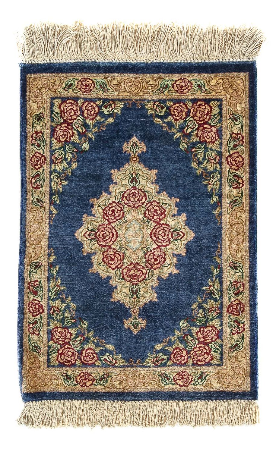 Silketæppe - Ghom Silk - Premium - 40 x 28 cm - mørkeblå