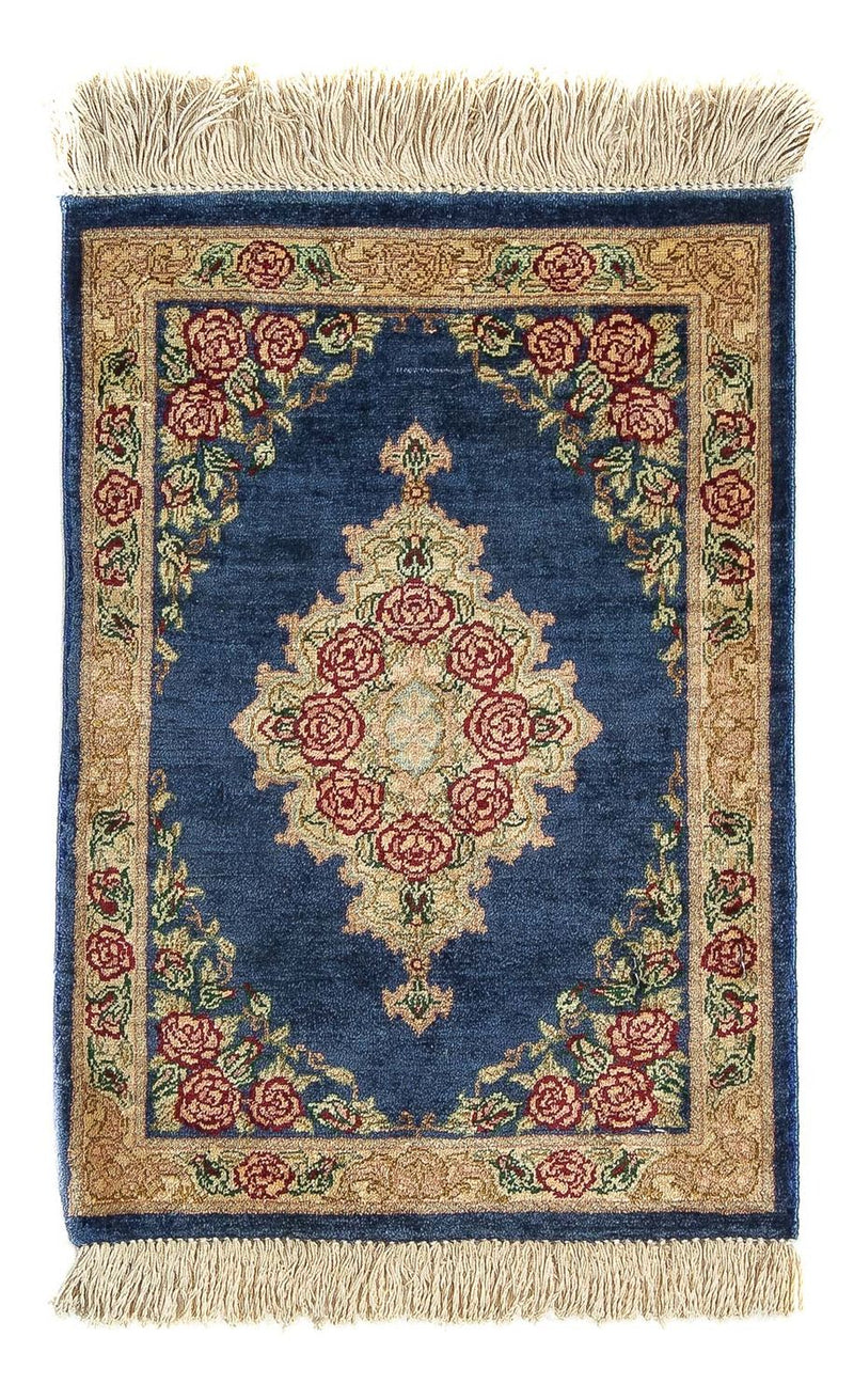Silketæppe - Ghom Silk - Premium - 40 x 28 cm - mørkeblå