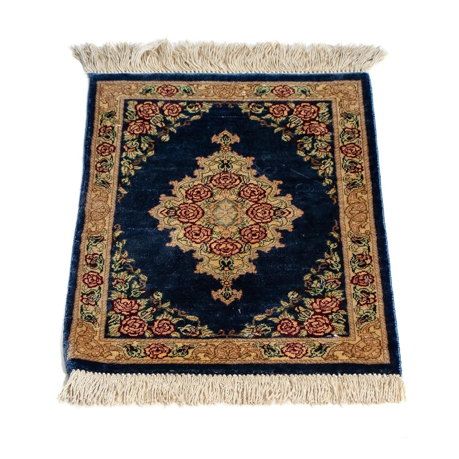 Silketæppe - Ghom Silk - Premium - 40 x 28 cm - mørkeblå