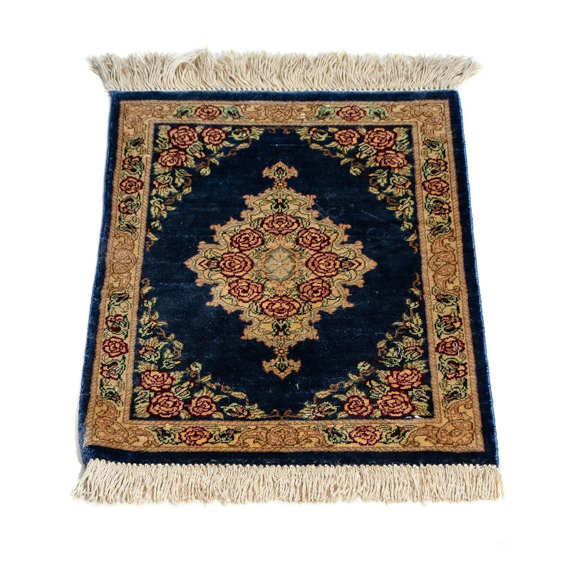 Silketæppe - Ghom Silk - Premium - 40 x 28 cm - mørkeblå