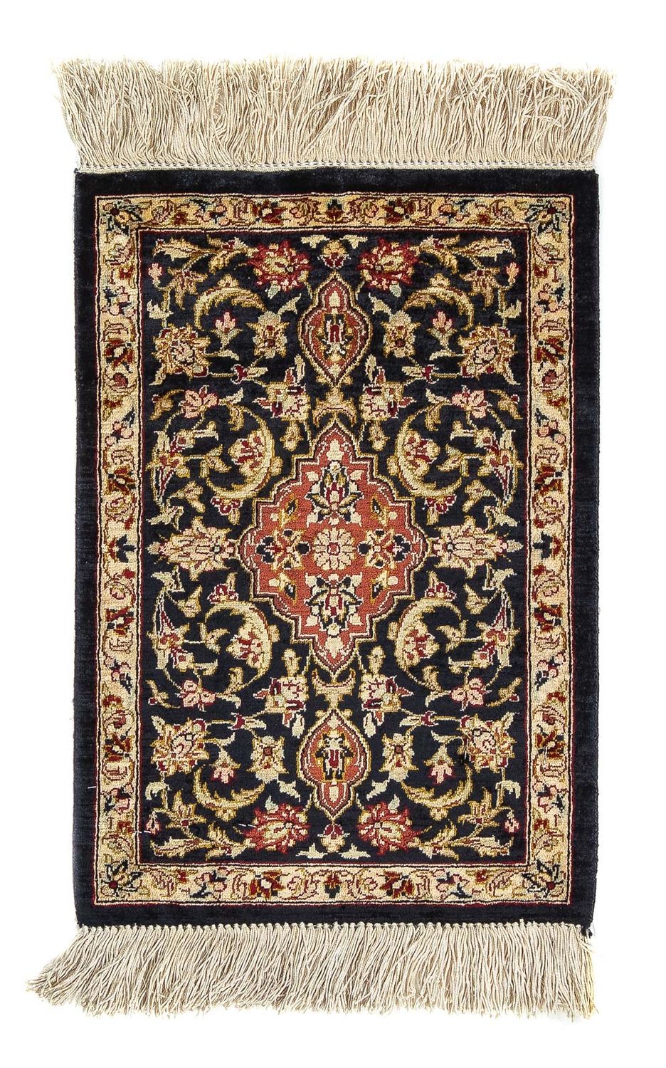 Silketæppe - Ghom Silk - Premium - 41 x 28 cm - mørkeblå