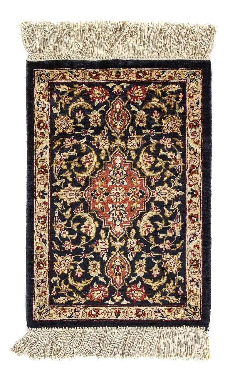 Silketæppe - Ghom Silk - Premium - 41 x 28 cm - mørkeblå