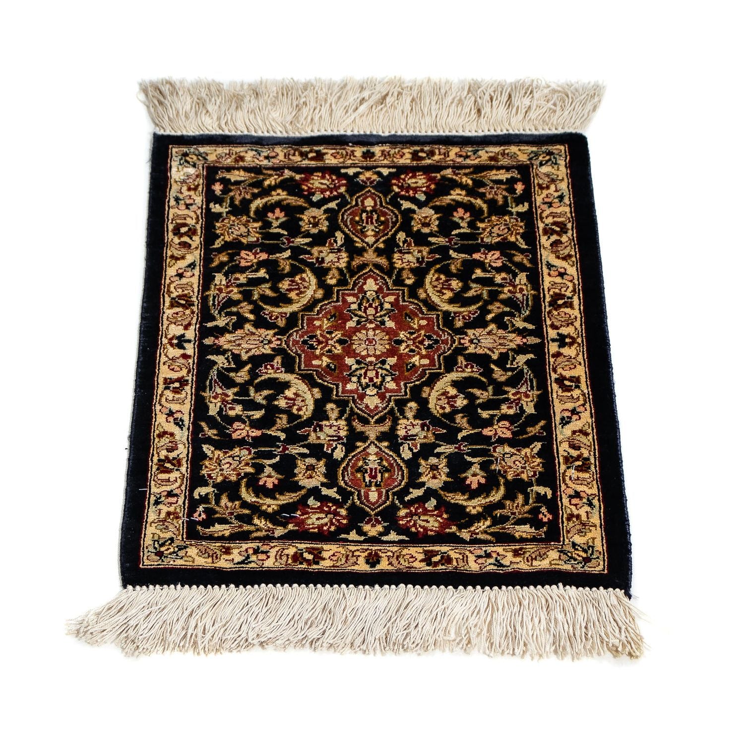 Silketæppe - Ghom Silk - Premium - 41 x 28 cm - mørkeblå