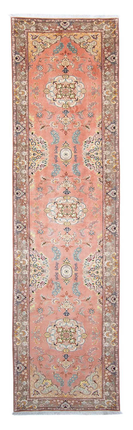 Løber Persisk tæppe - Tabriz - Royal - 389 x 93 cm - lysrød