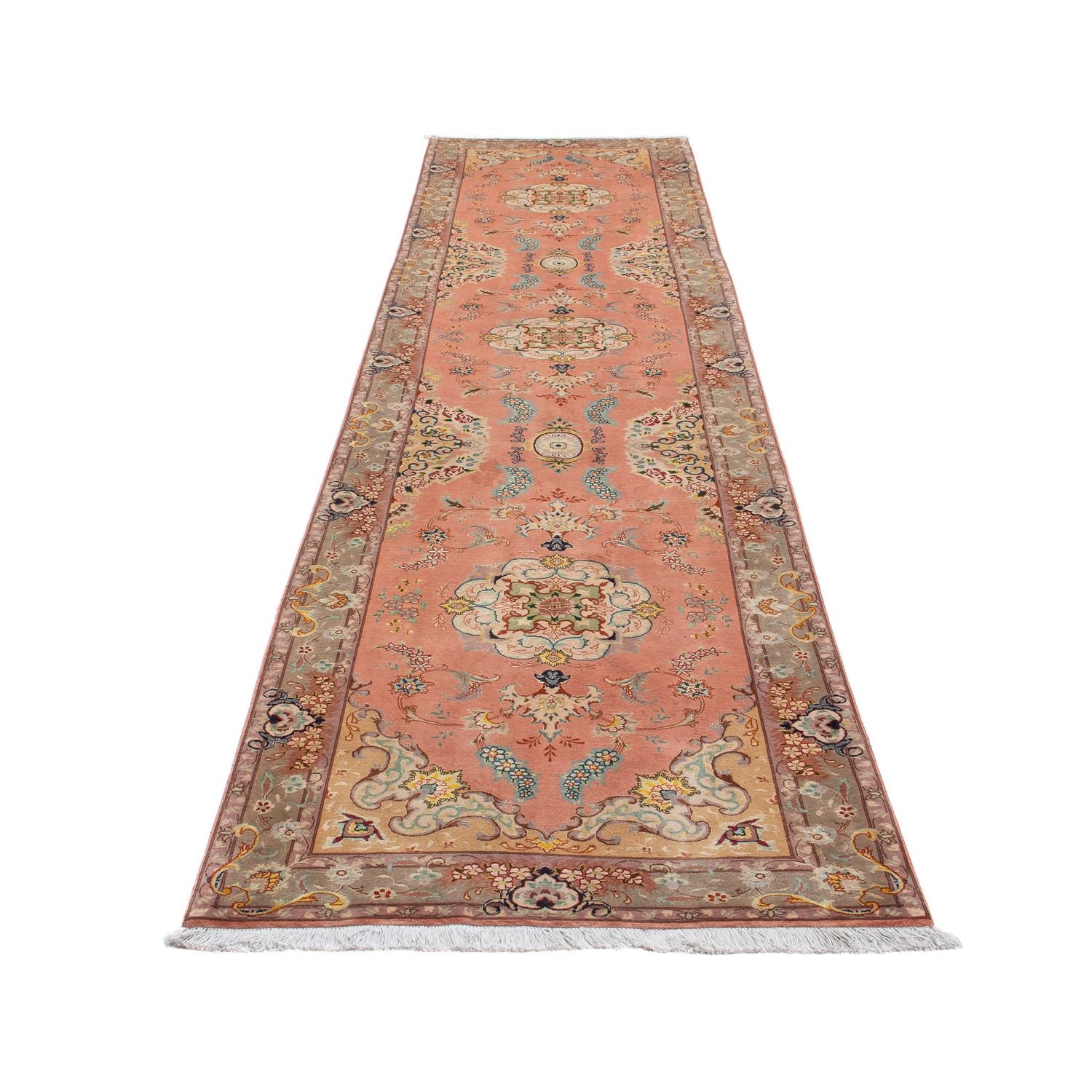 Løber Persisk tæppe - Tabriz - Royal - 389 x 93 cm - lysrød