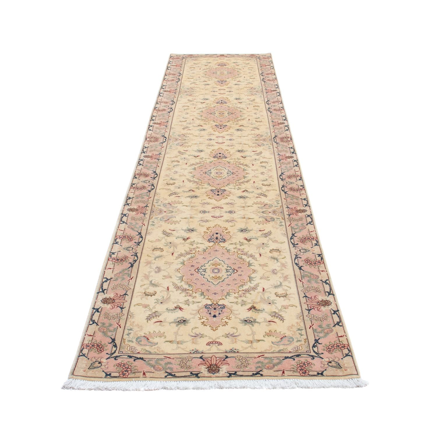 Løber Persisk tæppe - Tabriz - Royal - 397 x 86 cm - beige