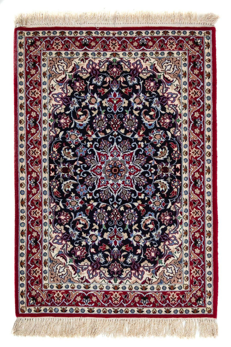 Persisk tæppe - Isfahan - Premium - 104 x 73 cm - mørkerød