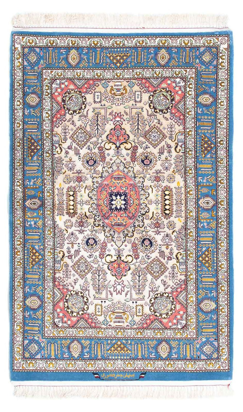 Persisk tæppe - Isfahan - Premium - 126 x 83 cm - lyseblå
