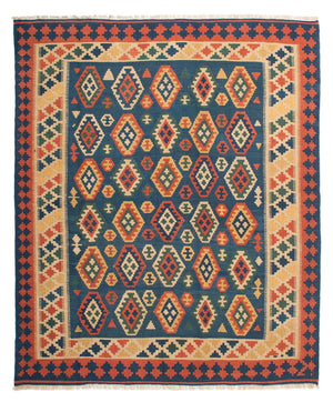 Kelim-tæppe - orientalsk - 232 x 194 cm - blå