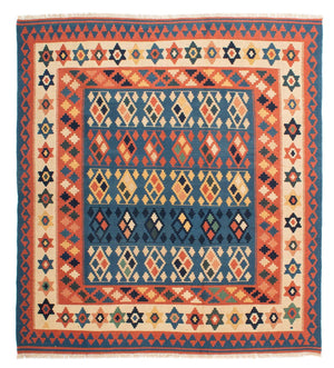 Kelim-tæppe - orientalsk firkantet  - 212 x 197 cm - blå