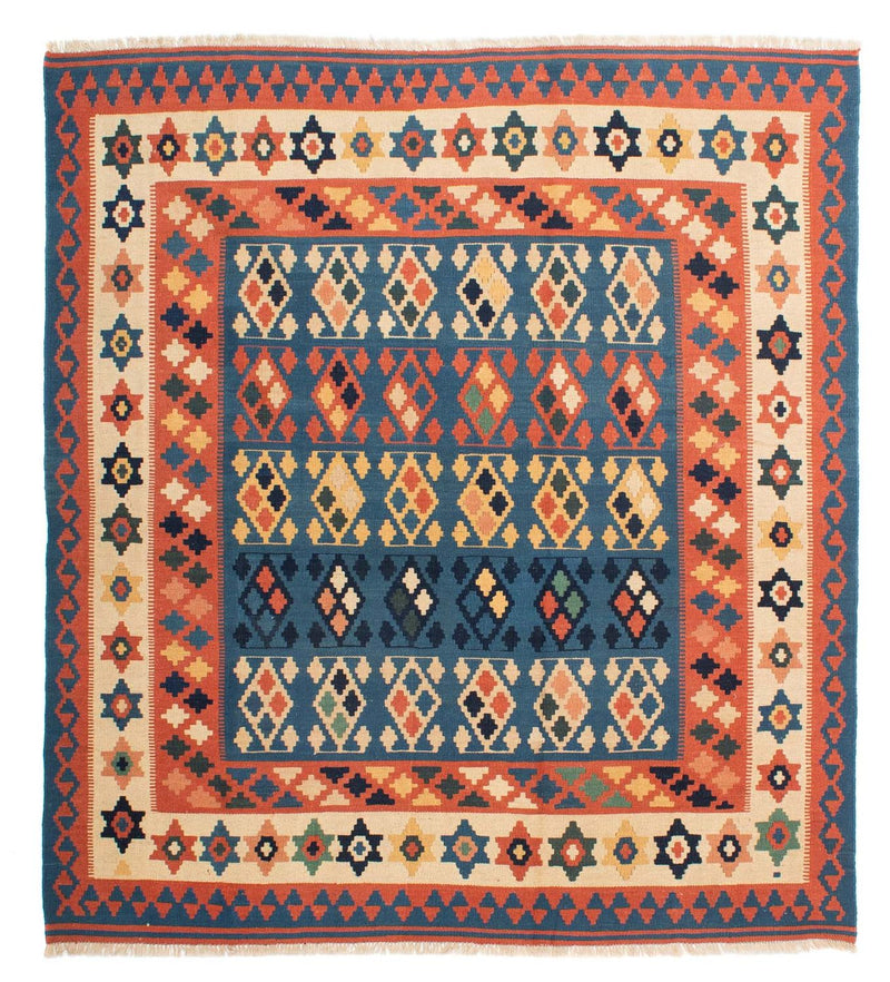 Kelim-tæppe - orientalsk firkantet  - 212 x 197 cm - blå
