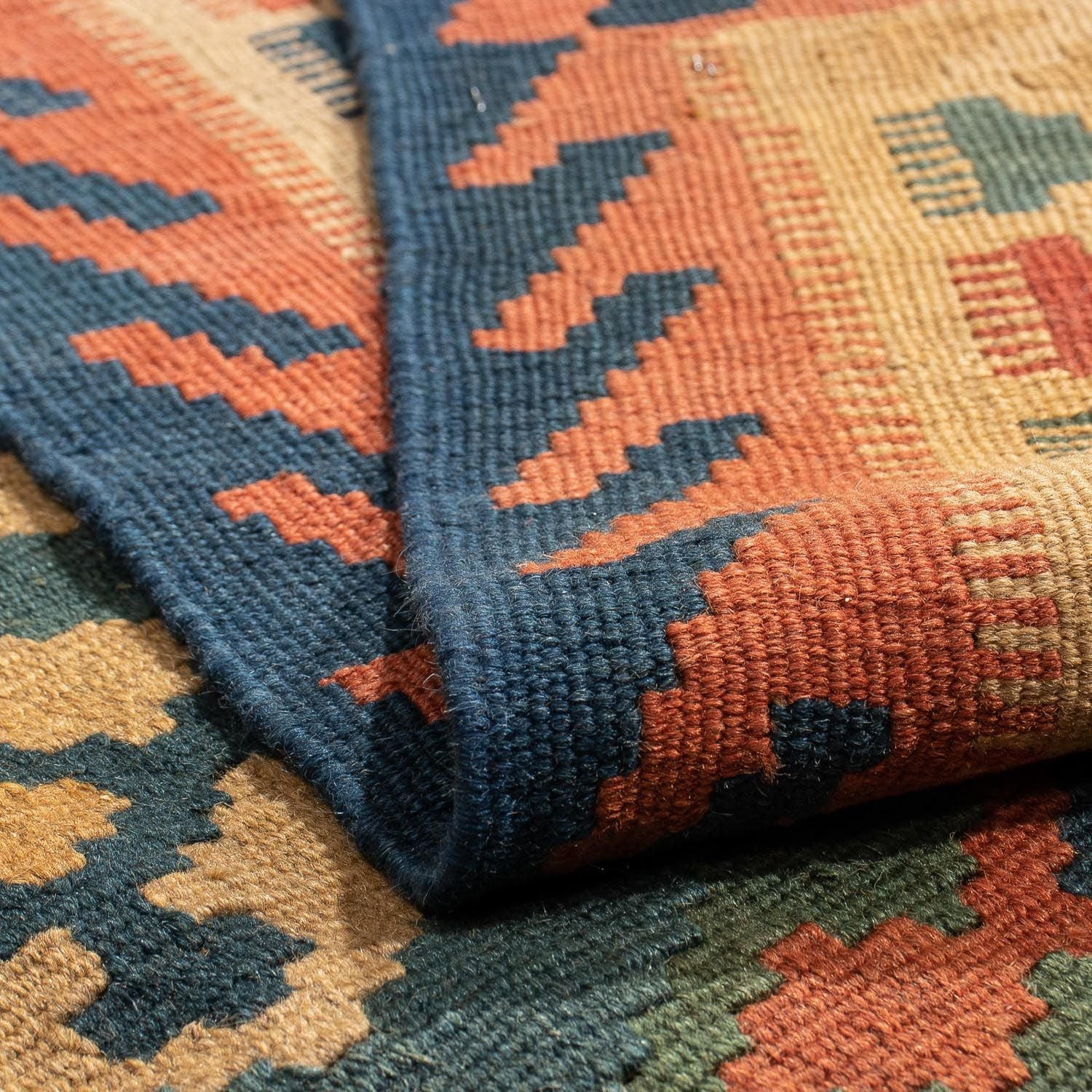 Kelim-tæppe - orientalsk - 203 x 155 cm - mørkeblå
