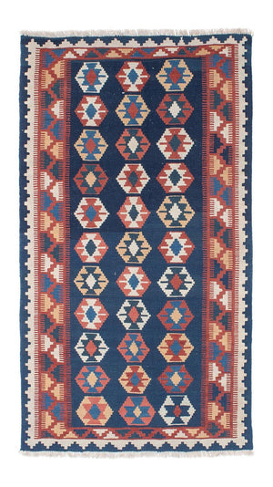 Løber Kelim-tæppe - orientalsk - 186 x 104 cm - blå
