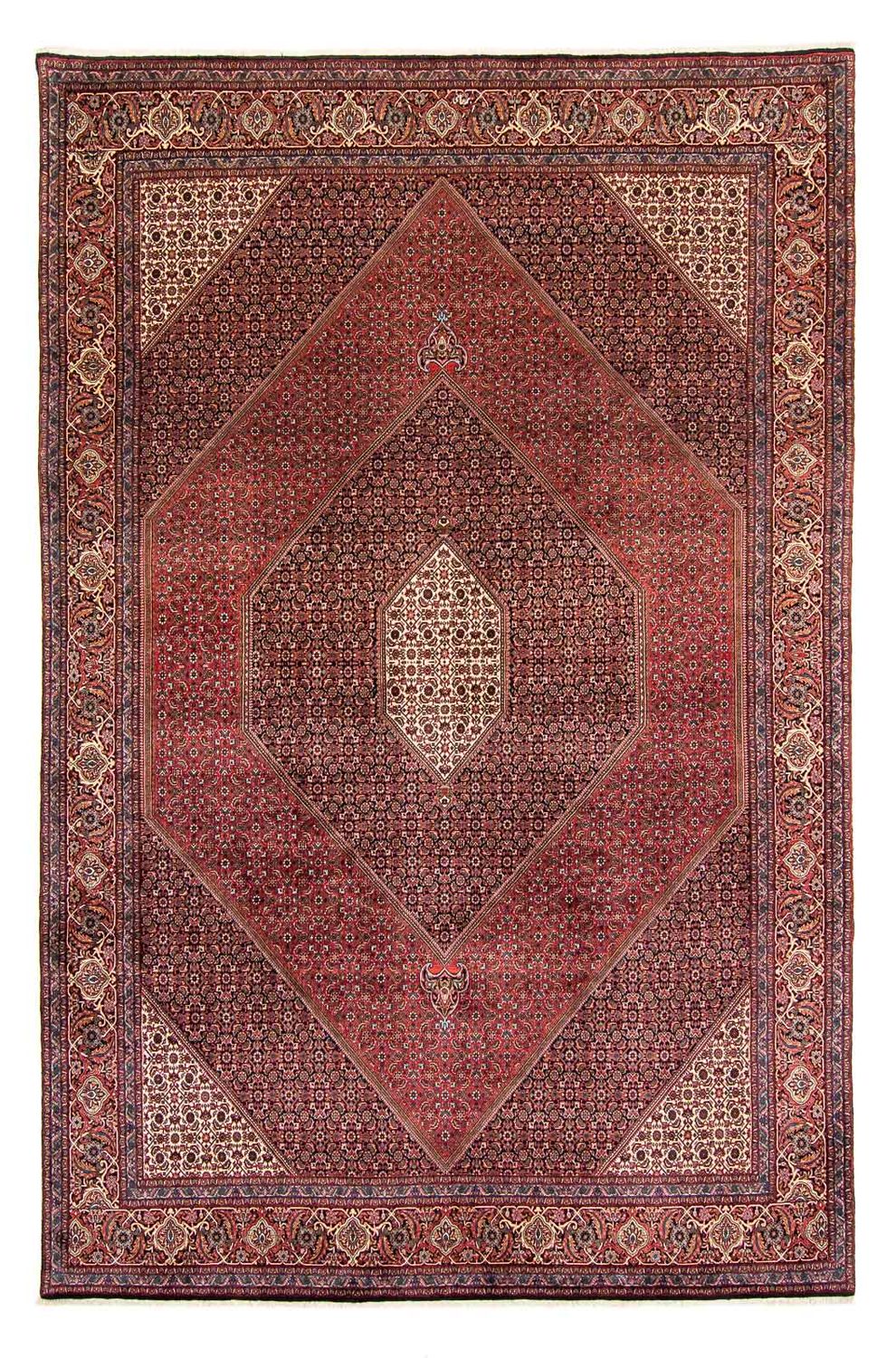 Persisk tæppe - Bijar - 382 x 249 cm - mørkerød