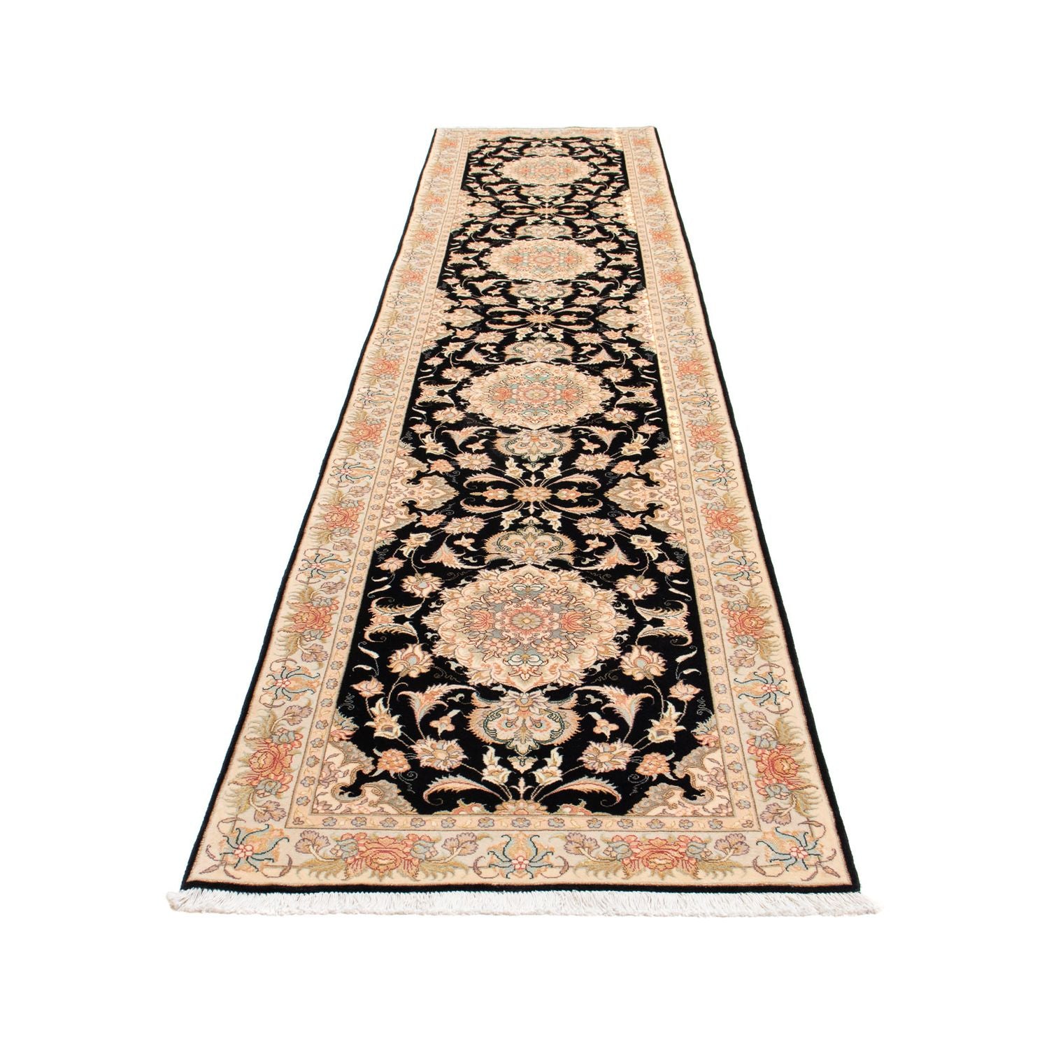 Løber Persisk tæppe - Tabriz - Royal - 419 x 87 cm - mørkeblå