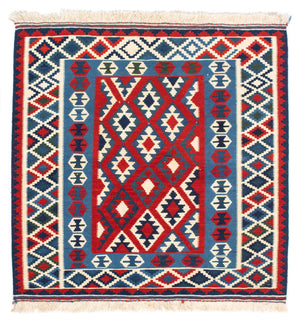 Kelim-tæppe - orientalsk firkantet  - 104 x 103 cm - mørkerød