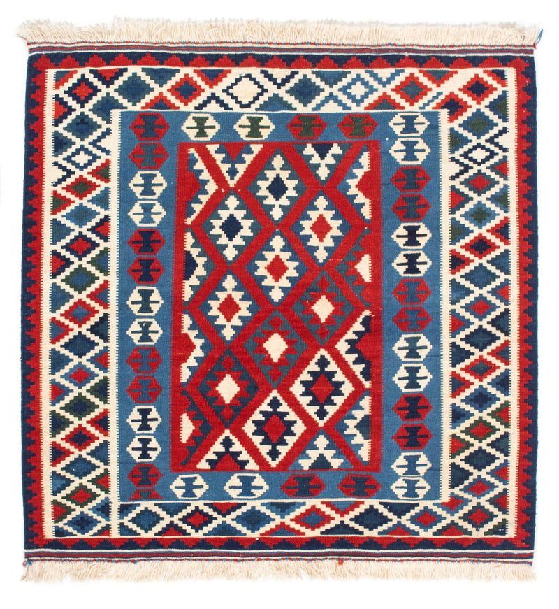 Kelim-tæppe - orientalsk firkantet  - 104 x 103 cm - mørkerød