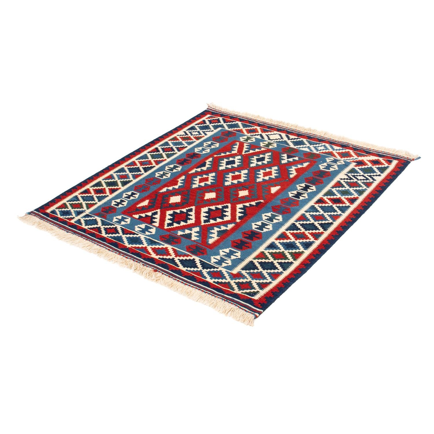Kelim-tæppe - orientalsk firkantet  - 104 x 103 cm - mørkerød